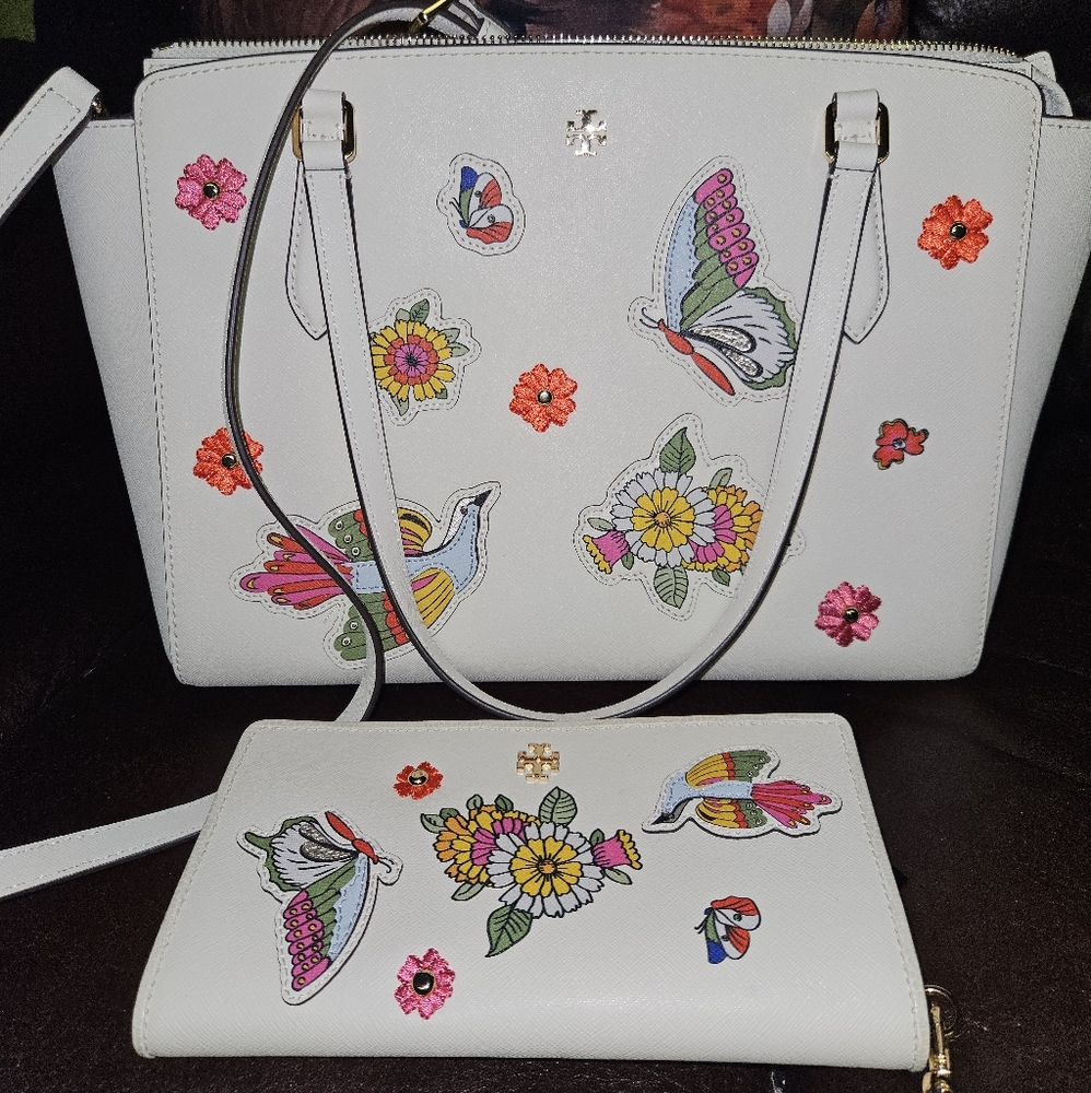 Tory Burch White Floral and Butterfly Satchel Set - Picture 2 of 5